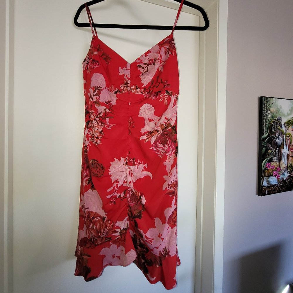 Guess Kaila Floral-Print Dress Sz 6 Red/Floral
